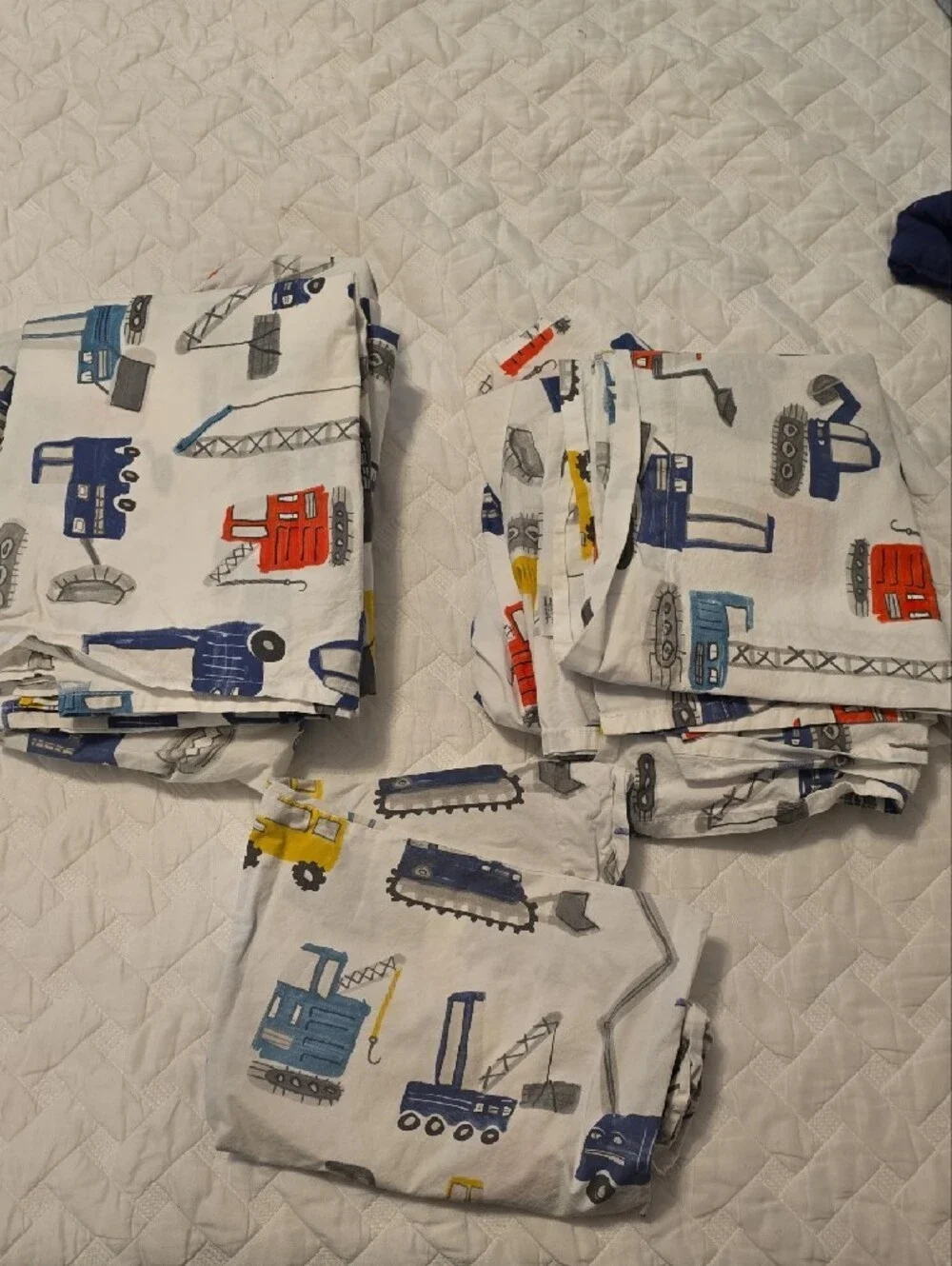 Pottery Barn Kids Blue and Gray Construction Truck Quilt And Sheets